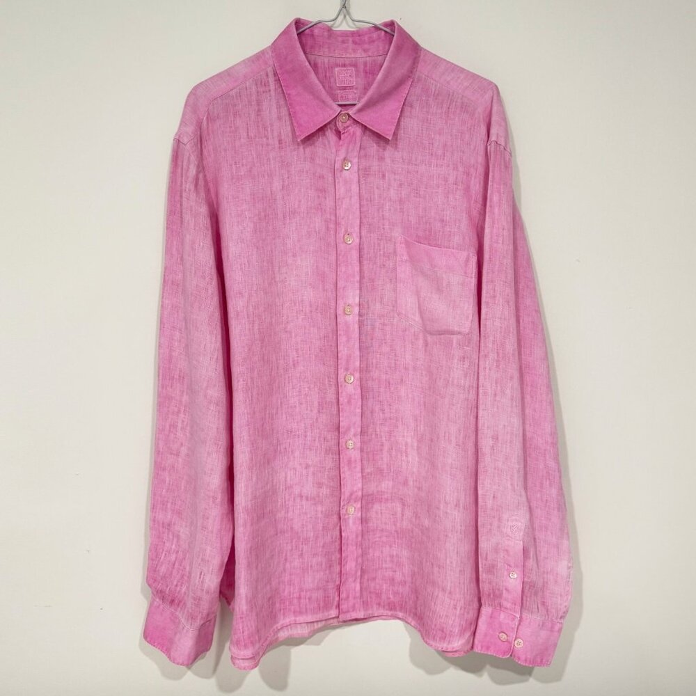 120% Lino Mens 100% Linen Long Sleeve Button Down Size 2XL Regular Fit